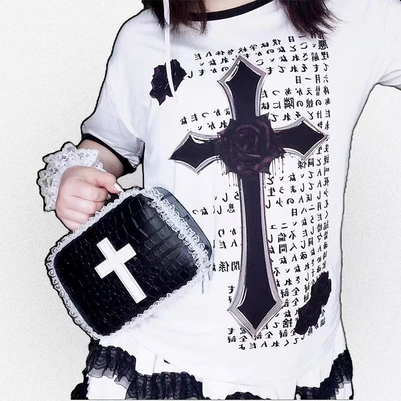 Lolita Gothic Lace Stitching Mini Square Bag Women Red