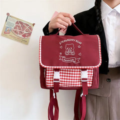 Lolita Strawberry Bear Embroidery Shoulder Bag Cross Body 3 Way Use