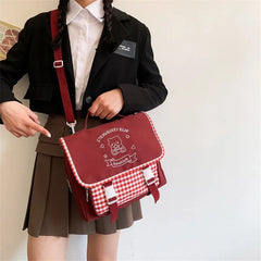 Lolita Strawberry Bear Embroidery Shoulder Bag Cross Body 3 Way Use