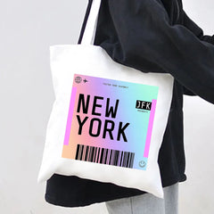 London York Paris Boarding Pass Rainbow Women Canvas Shoulder Bag
