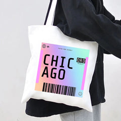 London York Paris Boarding Pass Rainbow Women Canvas Shoulder Bag