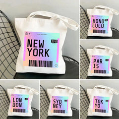 London York Paris Boarding Pass Rainbow Women Canvas Shoulder Bag