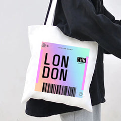 London York Paris Boarding Pass Rainbow Women Canvas Shoulder Bag