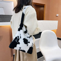 Long Strap Furry Tote Bag Plush Women Purse Autumn Winter Harajuku