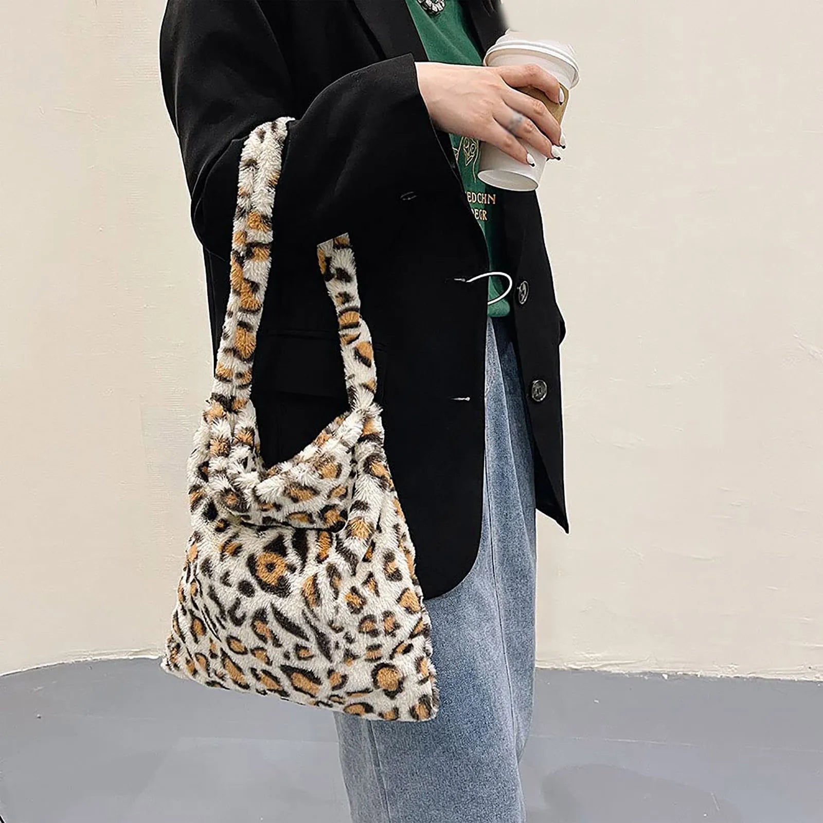 Long Strap Furry Tote Bag Plush Women Purse Autumn Winter Harajuku