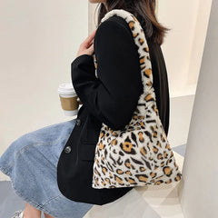 Long Strap Furry Tote Bag Plush Women Purse Autumn Winter Harajuku