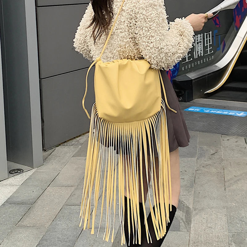 Long Tassel Shoulder Bag Women PU Leather Handbag Female Crossbody Bag