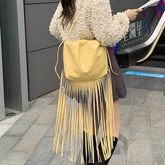 Long Tassel Shoulder Bag Women PU Leather Handbag Female Crossbody Bag
