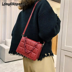 LongKeeper Embossed Flap Crossbody Bag Thick Chain Square Mini Handbags