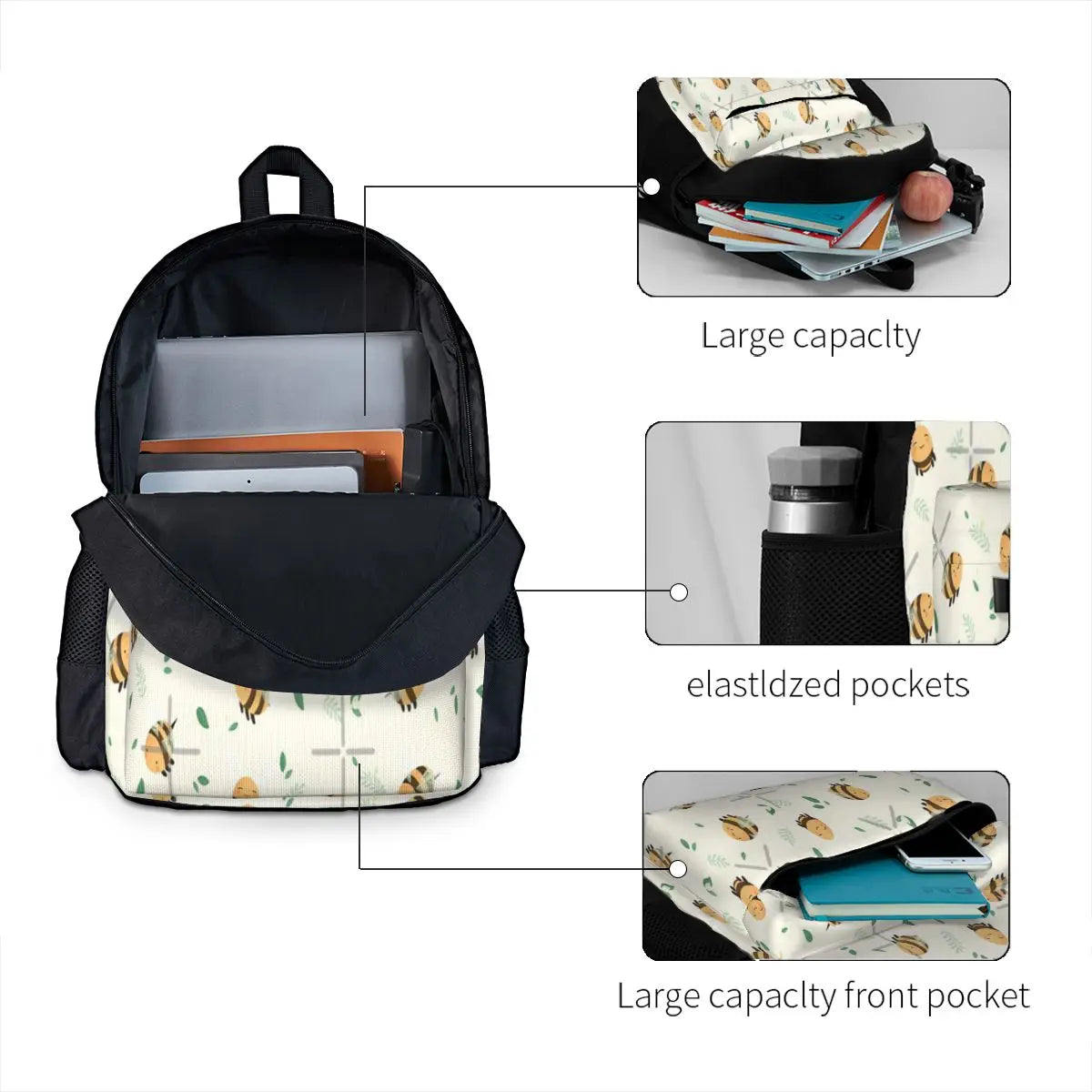 Bee Print Backpack for Men and Women