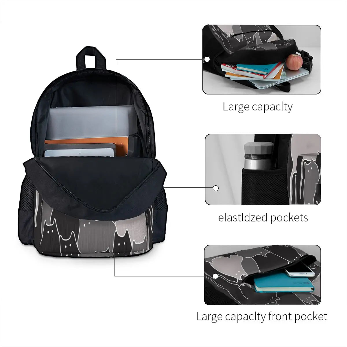 Lots of Cats Grey 1 Backpacks Men's Backpacks Bags for Women Schoolbag Bags
