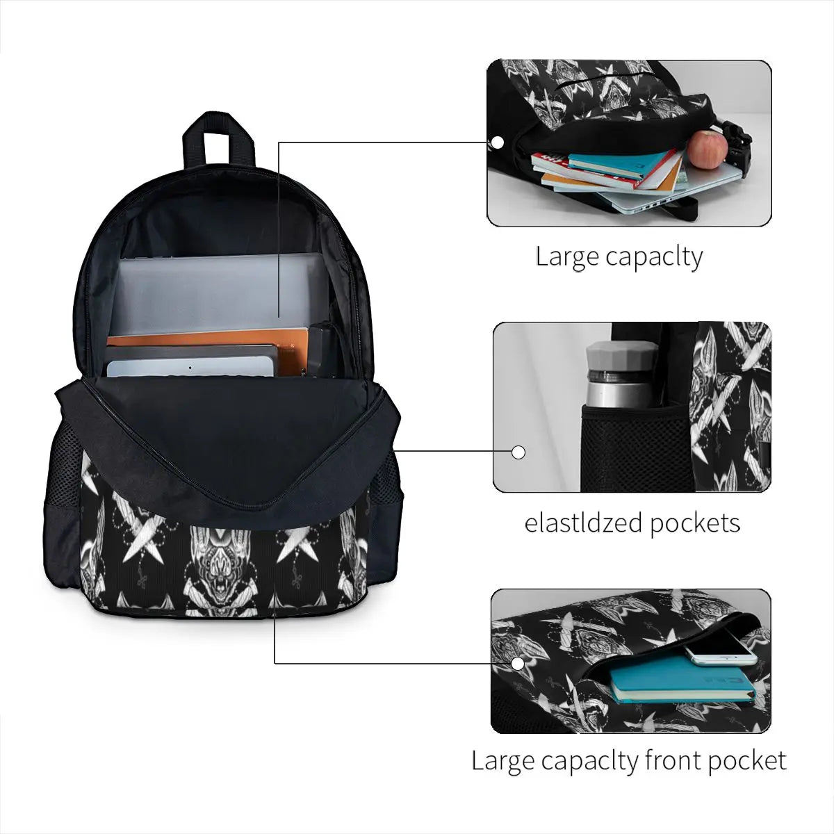Love Bats Backpacks Men's & Women's Plain Zip Bag w/ Pockets