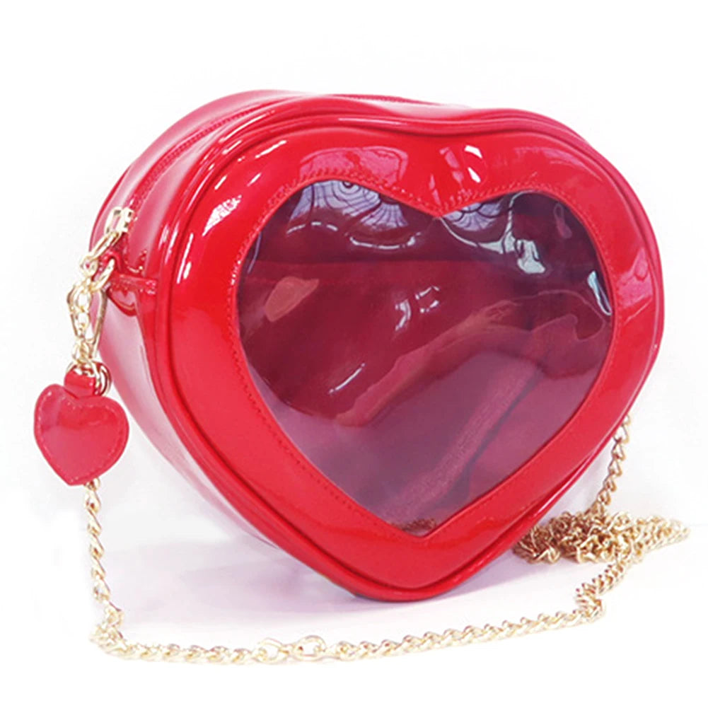 Love Heart Laser Crossbody Bag Women Mini Jelly PVC Clear Shoulder Zipper Pouch