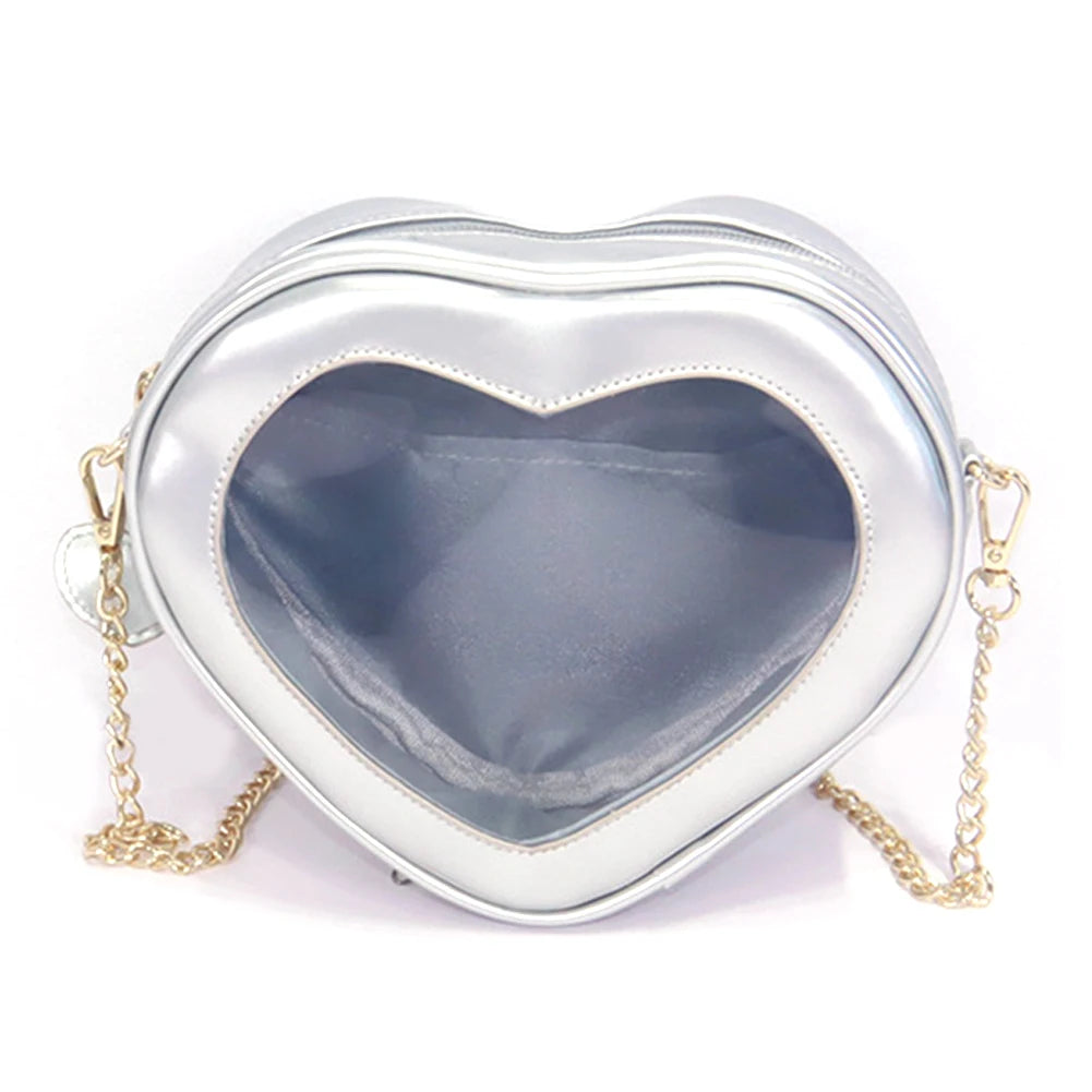 Love Heart Laser Crossbody Bag Women Mini Jelly PVC Clear Shoulder Zipper Pouch