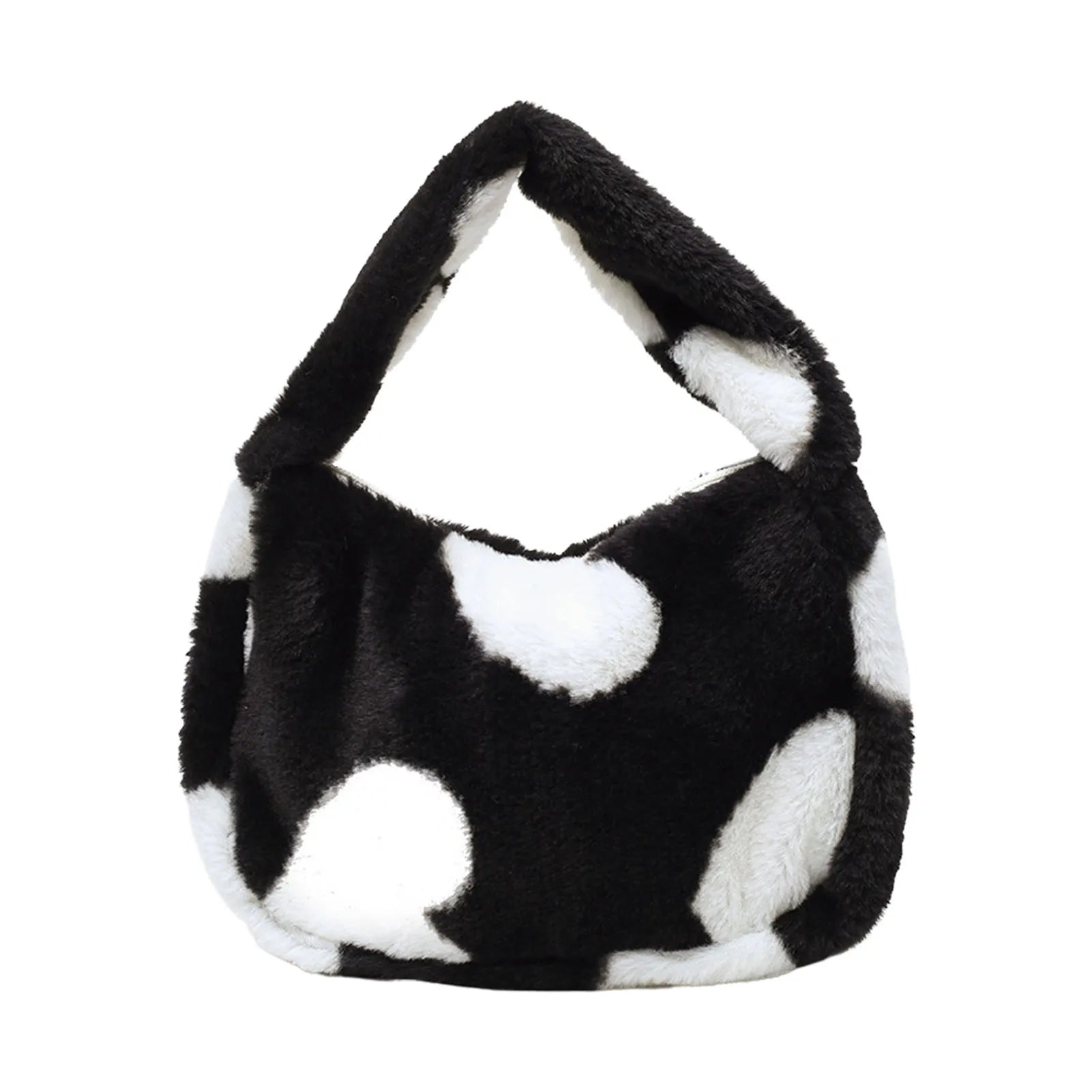 Love Heart Print Plush Shoulder Bag for Women Large Capacity Bucket Bag