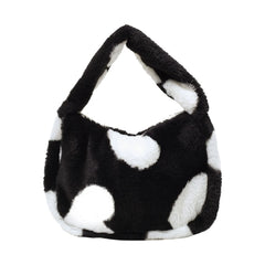Love Heart Print Plush Shoulder Bag for Women Large Capacity Bucket Bag