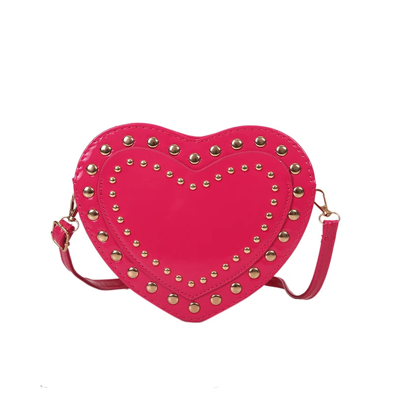Heart Shaped Shoulder Bag for Women Vintage Rivet Crossbody Bags