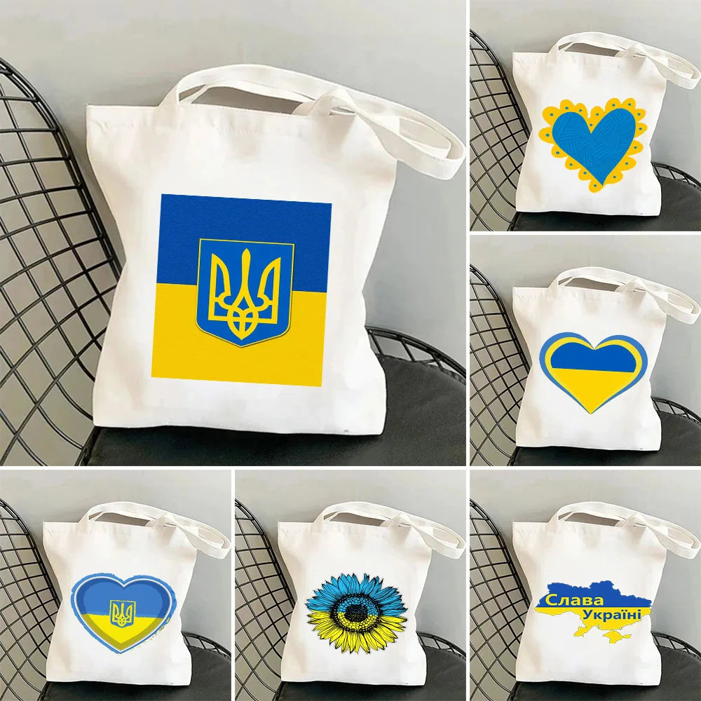 Love Heart Ukraine Flag Sunflower UKRAINI Ukrainian Canvas Shoulder Bag