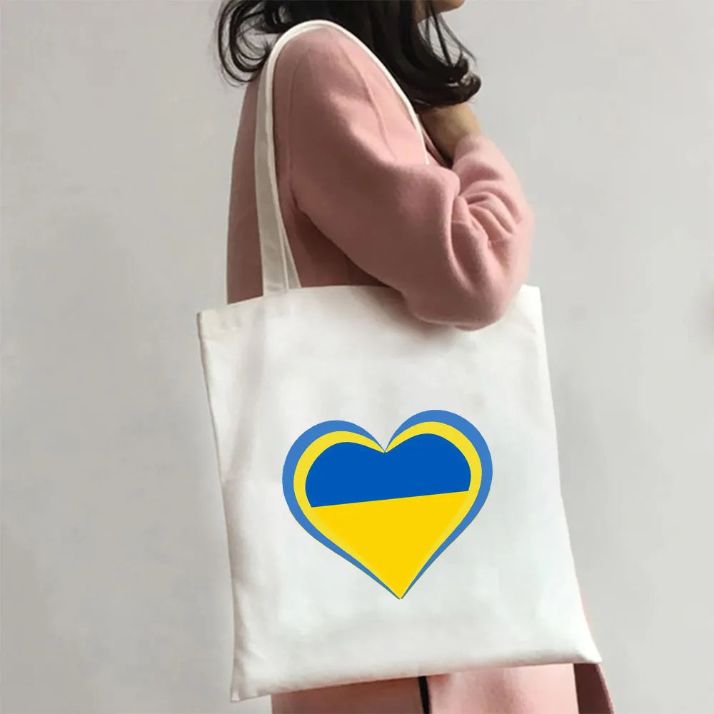 Love Heart Ukraine Flag Sunflower UKRAINI Ukrainian Canvas Shoulder Bag