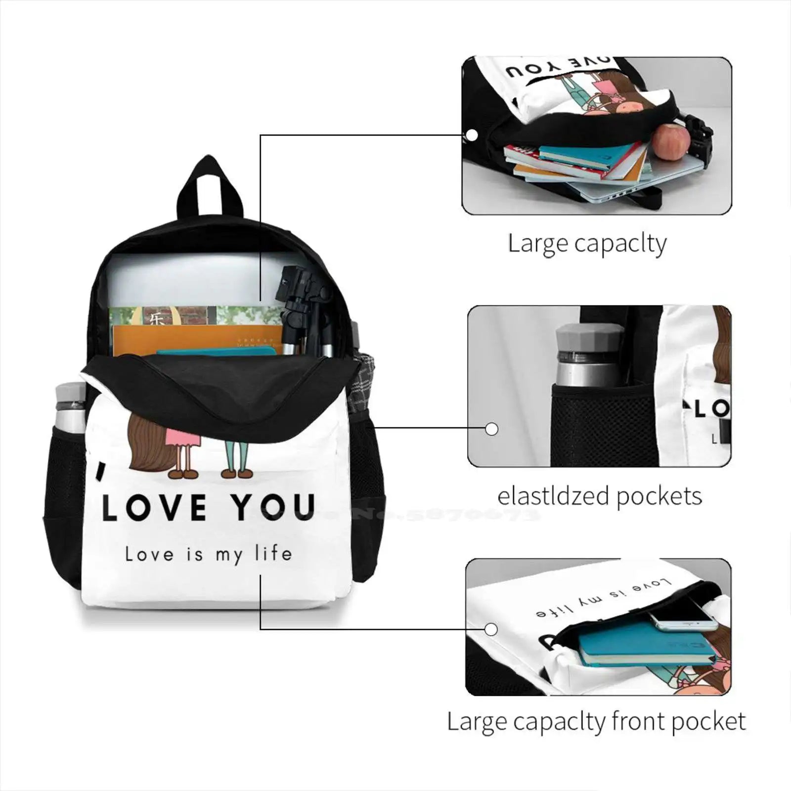 Love You Dark Teen College Student Backpack Laptop Travel Bags
