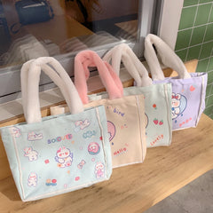 Animal Pattern Women's Canvas Shoulder Bags - Plush Handle Tote Handbags