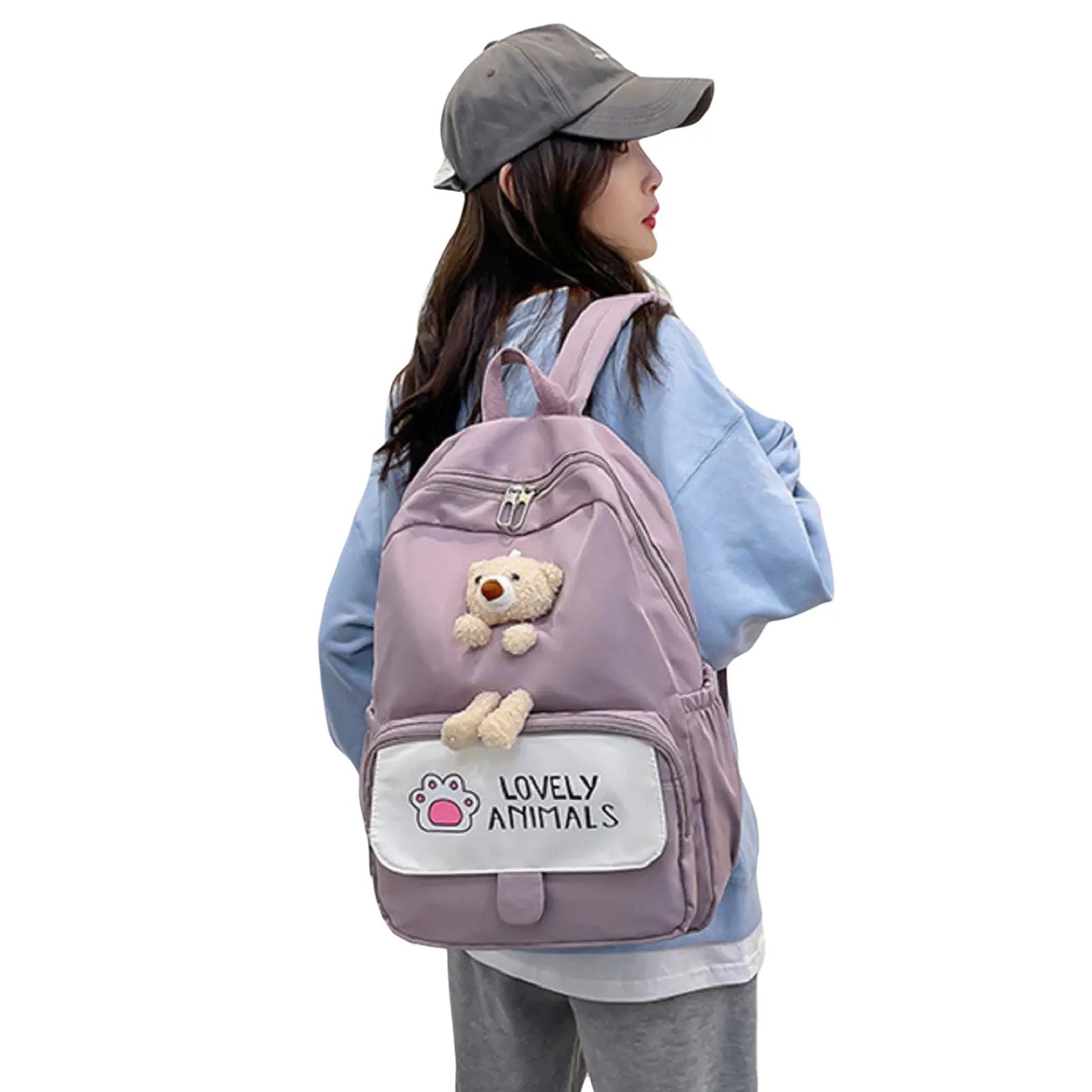 3D Cartoon Bear School Bag College Backpack for Girls, Women Plush Travel