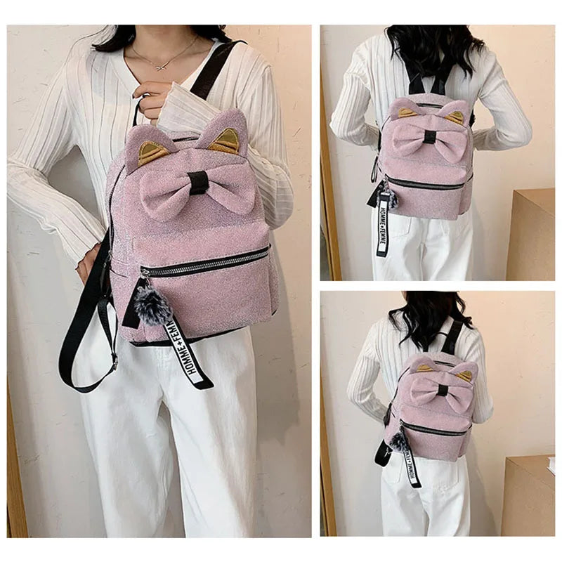 Velvet Harajuku Backpack Women Teenage Girl School Bag