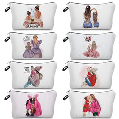 Cartoon Mama Print Cosmetics Bag with Mom and Baby Design