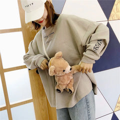 Cute Winter Faux Fur Messenger Handbag Teddy Bear Head Women Shoulder Bag