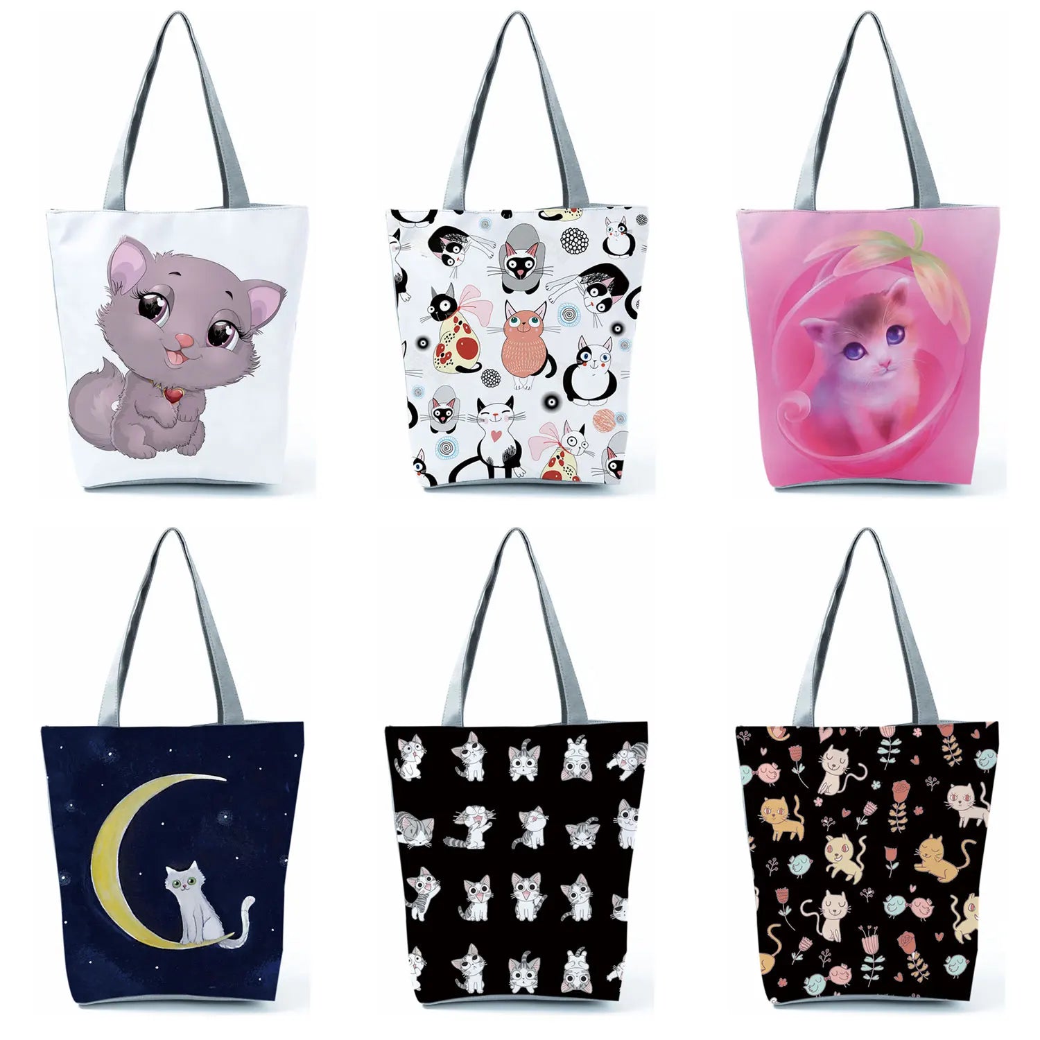 Chubby Cat Printed Shoulder Bag High Capacity Eco Friendly Tote