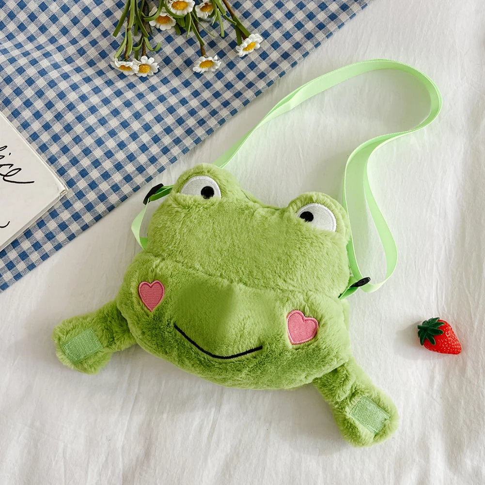 Plush Frog Crossbody Bag Soft Small Zipper Travel Purse Girls School Shopper