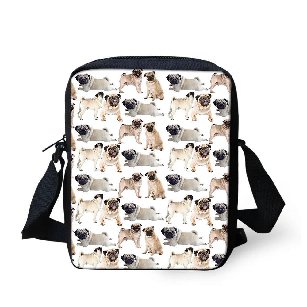 Dog Print Messenger Bag for Students Ladies Cross-body Satchel Handbag