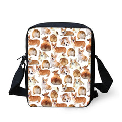 Dog Print Messenger Bag for Students Ladies Cross-body Satchel Handbag