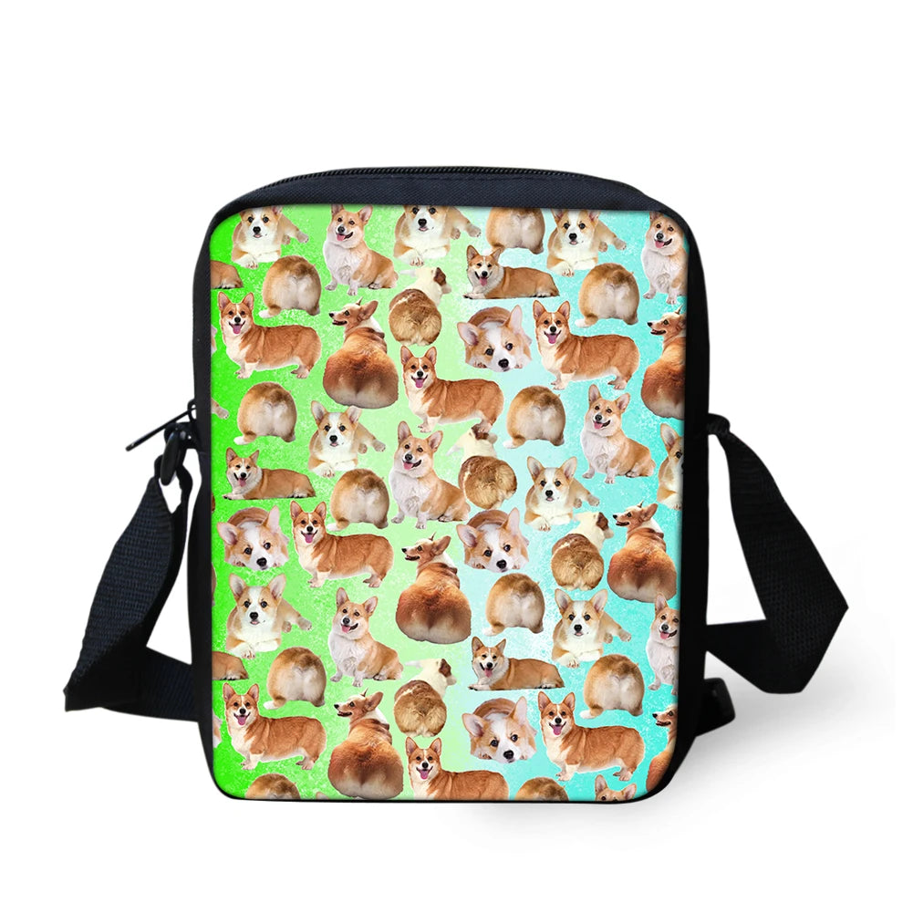 Dog Print Messenger Bag for Students Ladies Cross-body Satchel Handbag