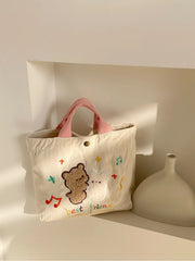 Embroidery Rabbit Women's Shoulder Bag Retro Corduroy Handbag