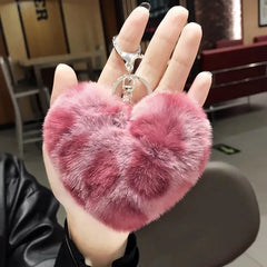 Leopard Print Pompom Keychain Girls Fluffy Keyring Faux Fur Ball Car Key Chain