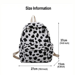 Plush Women Backpack Cow Spotted Travel Bag College School Bag