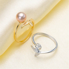 Sweet Beauty Fishtail Pearl Ring 925 Silver Adjustable Holder
