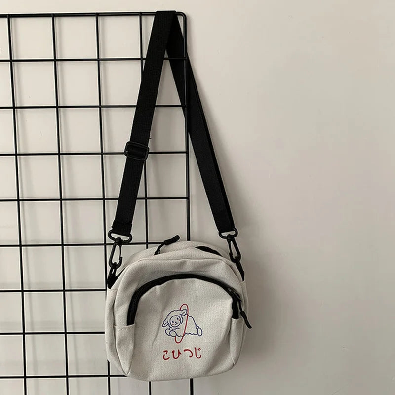 Women Canvas Shoulder Bag Handbags Student Phone Bag Cartoon Printing Crossbody