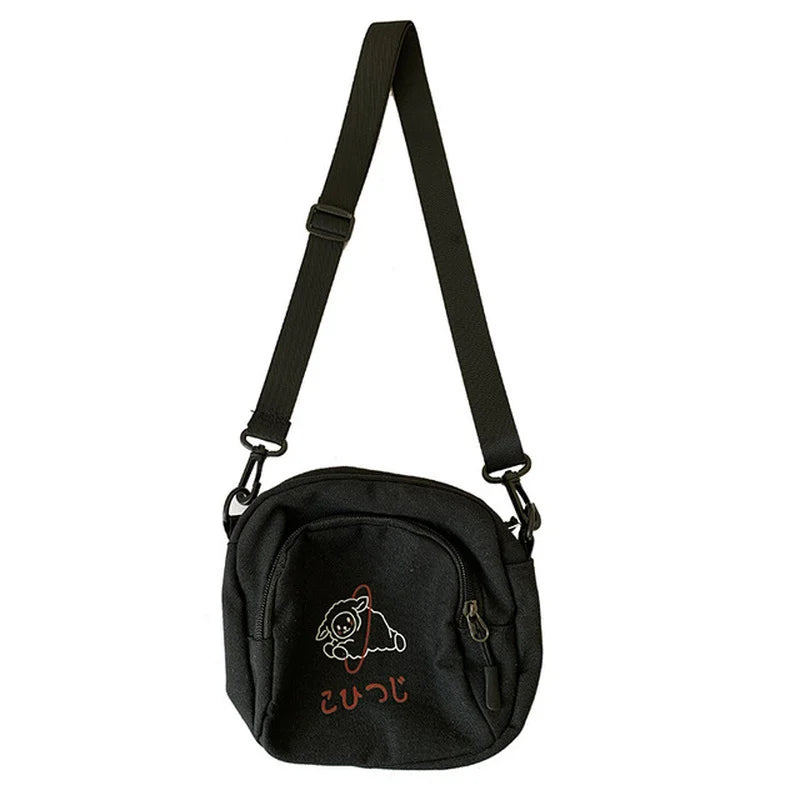 Women Canvas Shoulder Bag Handbags Student Phone Bag Cartoon Printing Crossbody