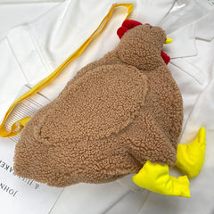 Cute Plush Hen Shoulder Bag Zipper Crossbody Messenger Bag