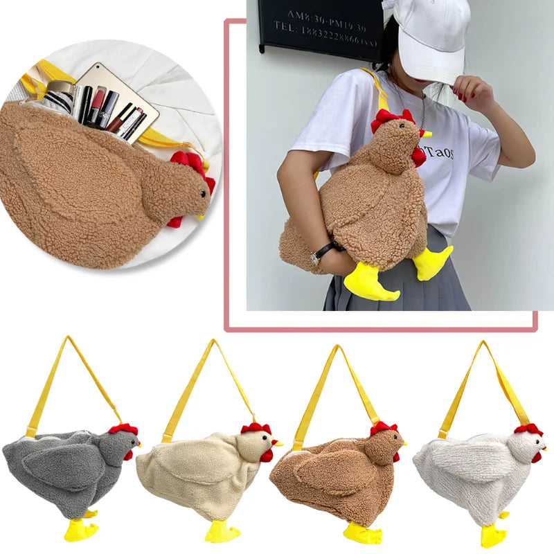 Cute Plush Hen Shoulder Bag Zipper Crossbody Messenger Bag