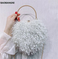 Heart Shaped Evening Clutch Bag Tassel Wedding Banquet Purse for Ladies