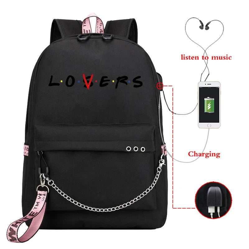 Shoulder School Backpack Personality Letters Print Travel Bags Girl Candy