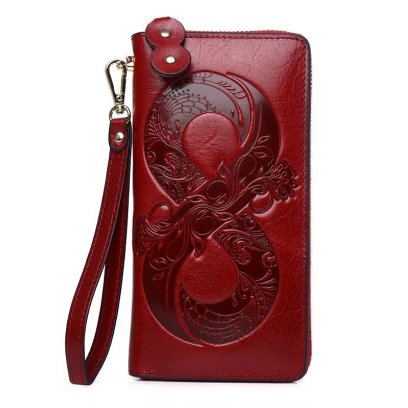 Lucky Leather Wallet Women Long Real Cowhide Purses Female Clutch Bag