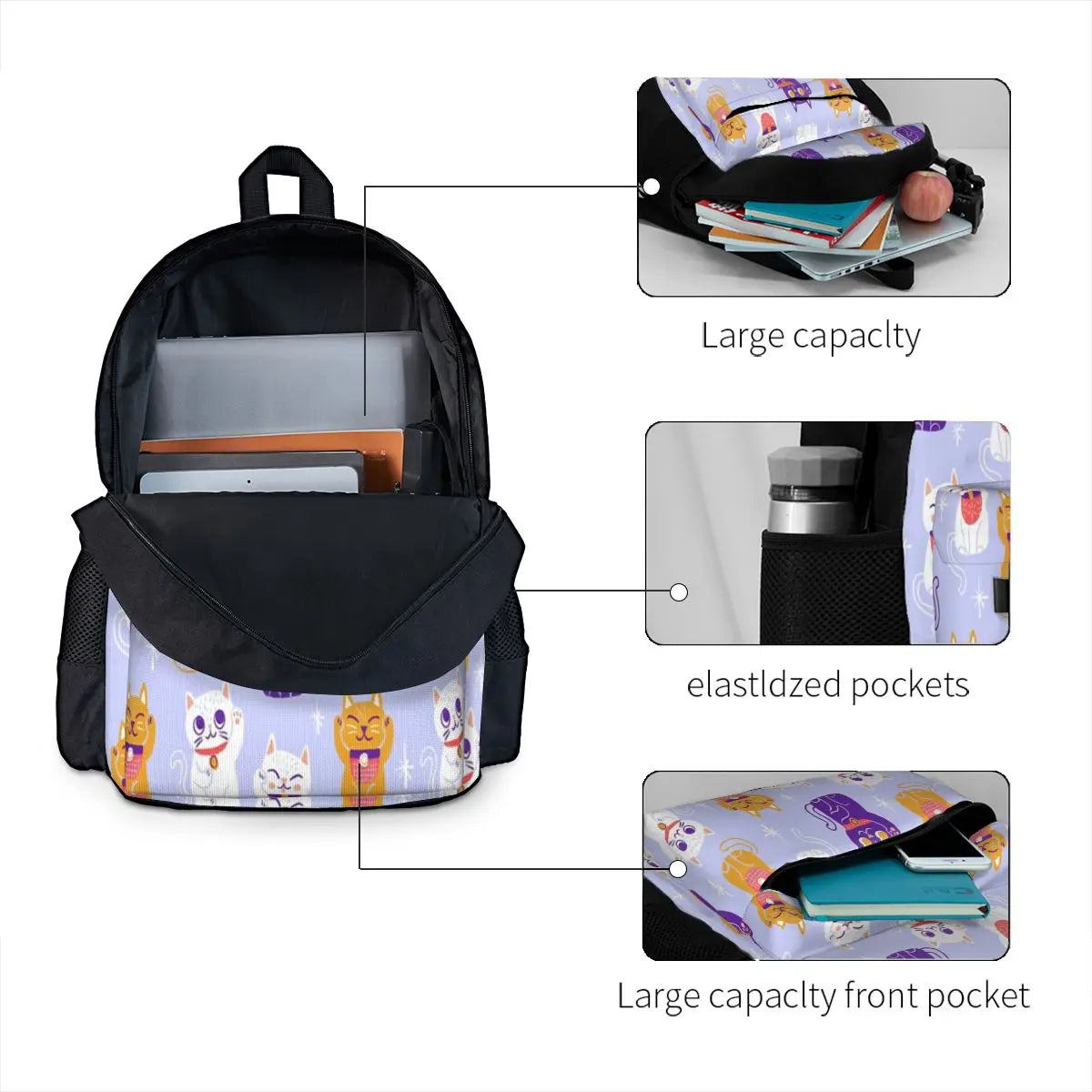 Maneki-Neko Waving Backpacks Men's Backpacks Bags For Women