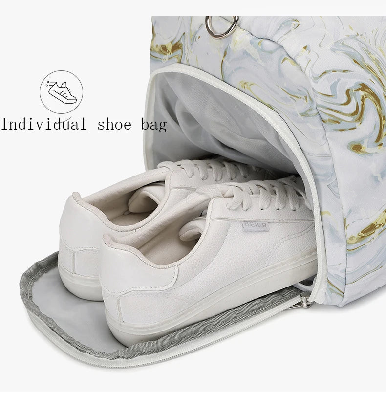 Wet Dry Separation Travel Duffle with Shoe Bag and Cosmetic Organizer for Women