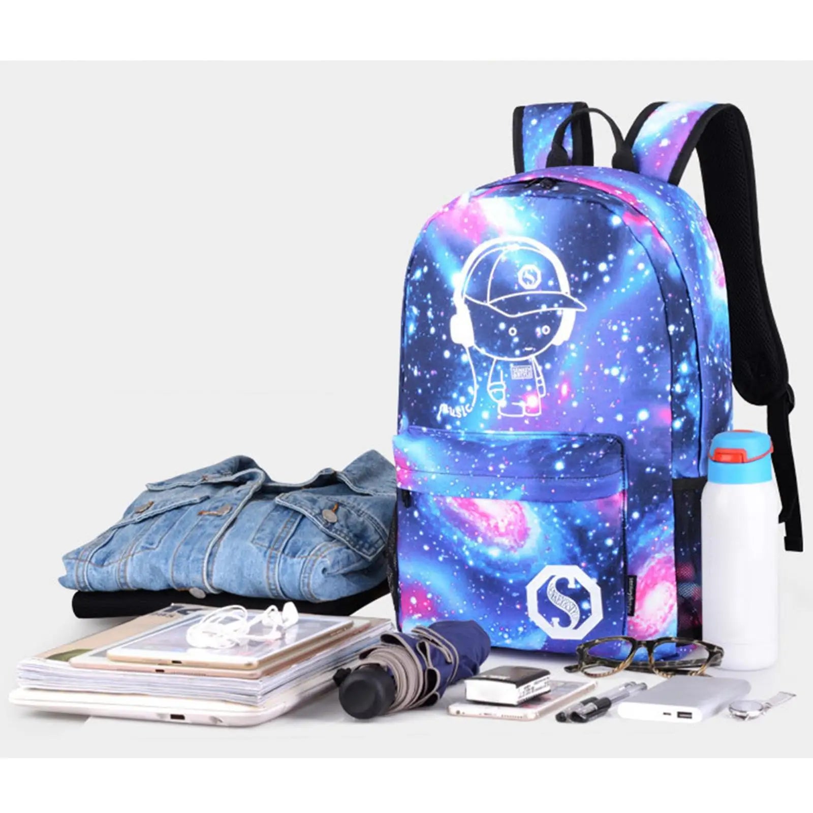 Luminous Backpack with USB Charging Port, Bookbag for School