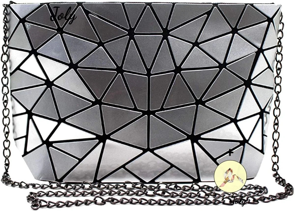 Geometric Luminous Clutch Purse Holographic Leather Crossbody Bag