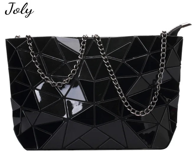 Geometric Luminous Clutch Purse Holographic Leather Crossbody Bag